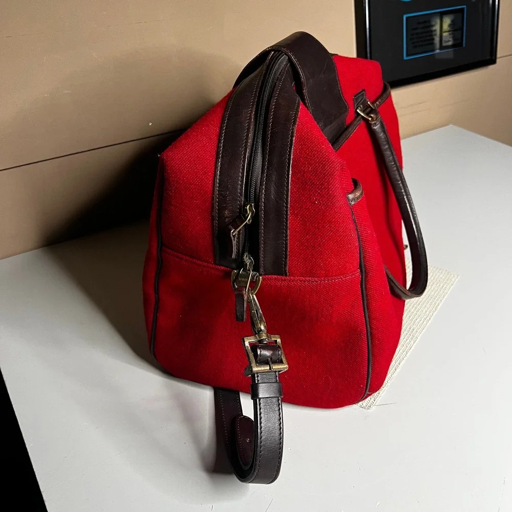 Hartmann Vintage Red Wool Leather Trim Duffel Bag Travel Carry On Luggage